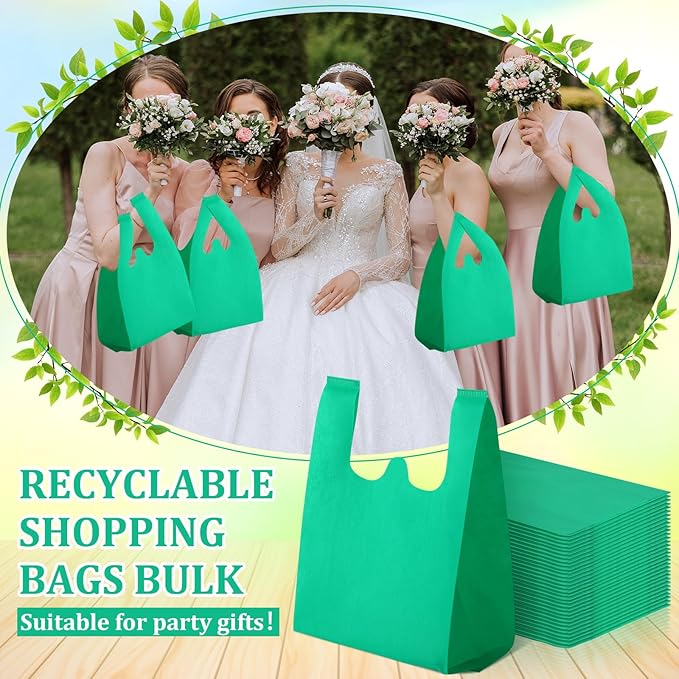 Windyun Reusable Grocery T Shirt Bags Bulk Small Non Woven Shopping Bag 10 x 18 x 5 Inch Foldable Tote with Handle Party Gift