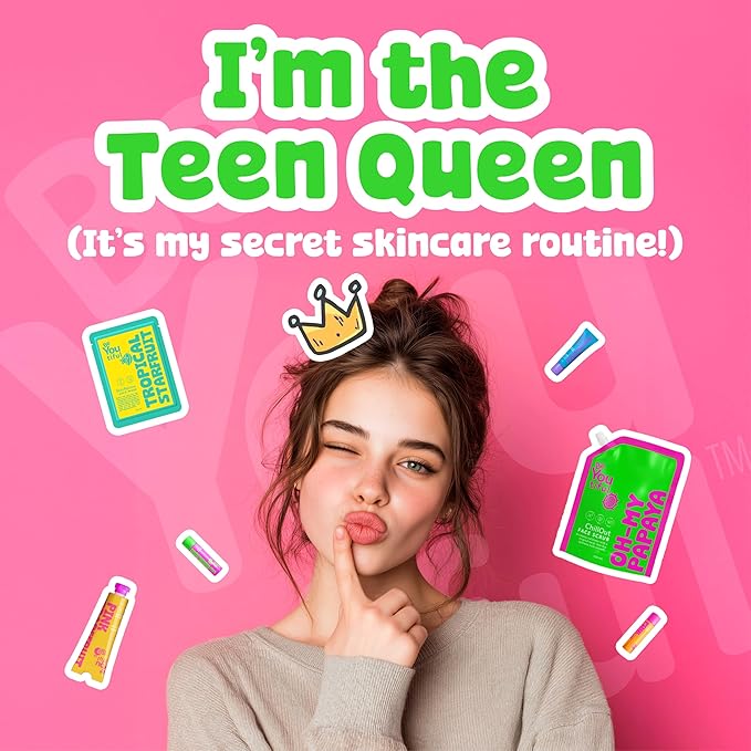 BeYoutiful Skincare Natural Lip Balm Set of 8 for Teens, with Shea Butter & Vitamin E, 8 Fruity Flavors In a Gift Box, Great Stocking Stuffer Gifts for Kids Girls, Tweens and Teens
