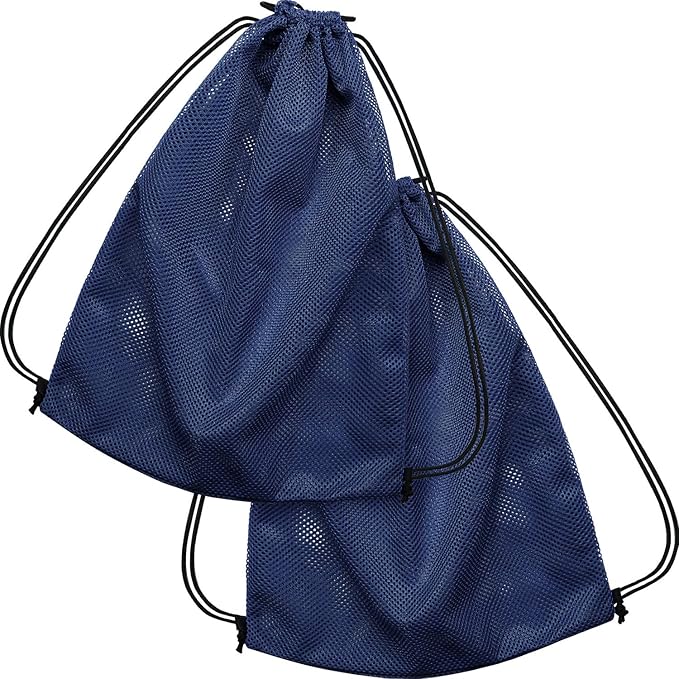 Frienda Mesh Drawstring Backpack Bag Multifunction Mesh Bag for Beach Swimming Gym Clothes Travel Workout Gear (Navy Blue)