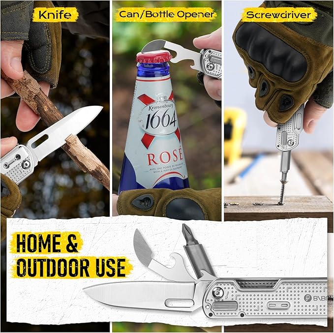 BIBURY Multitool Pocket Knife BI2056, Stainless Steel Multi Tool Knife with Clip, Folding Multitool EDC Knife with Magnetic Locking,Screwdriver,Large Scissors,Glass Breaker for Survival Camping Hiking