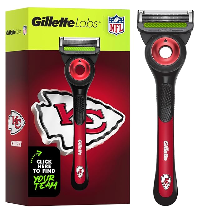 Gillette Labs Special NFL Chiefs Edition Shaving Razor for Men - 1 Handle, 1 Razor Blade Refill, Perfect for Game Day Grooming, GilletteLabs with Exfoliating Bar