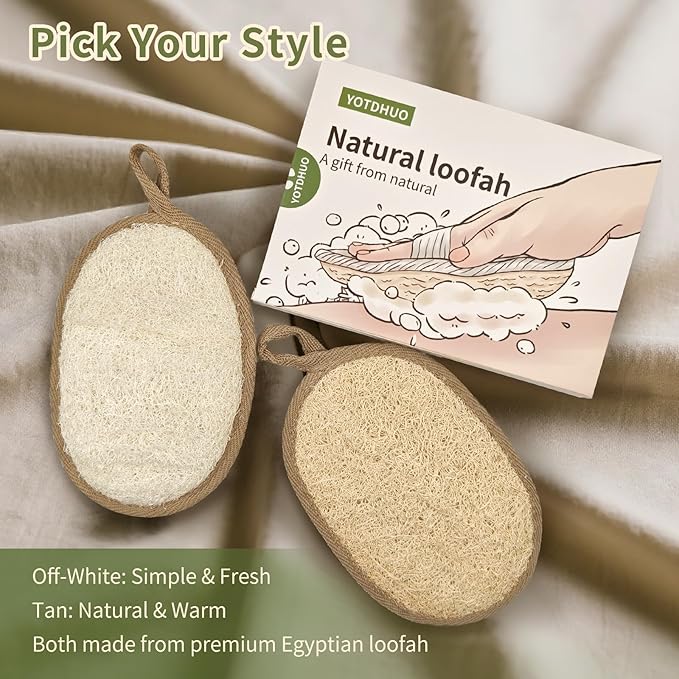 Natural Egyptian Loofah Bath Sponge Exfoliating Shower Scrubber Organic Luffa for Men and Women(tan 2Pack)