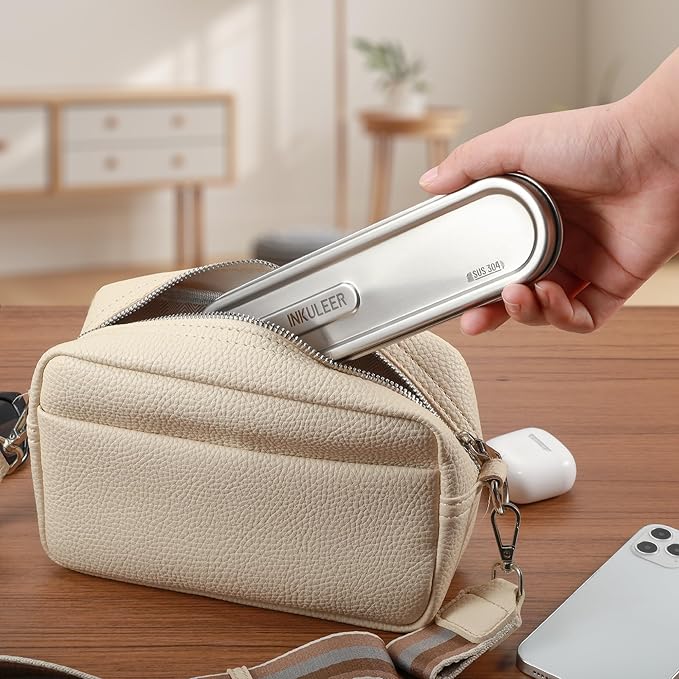 Travel cutlery set, 18/8 stainless steel cutlery, Reusable utensils set with case, Portable Silverware Lunch Box for Camping and Office
