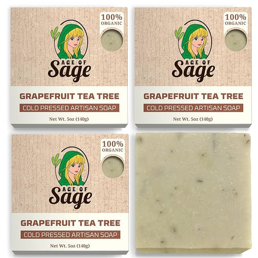 Natural Bar Soap for Women - Vegan Bath Soap Bars Gift Set - Handmade Cold Process Artisan Soap with Essential Oil, Moisturizing Wash Soaps, Fragrant Grapefruit Tea Tree Scent (4 Pack)