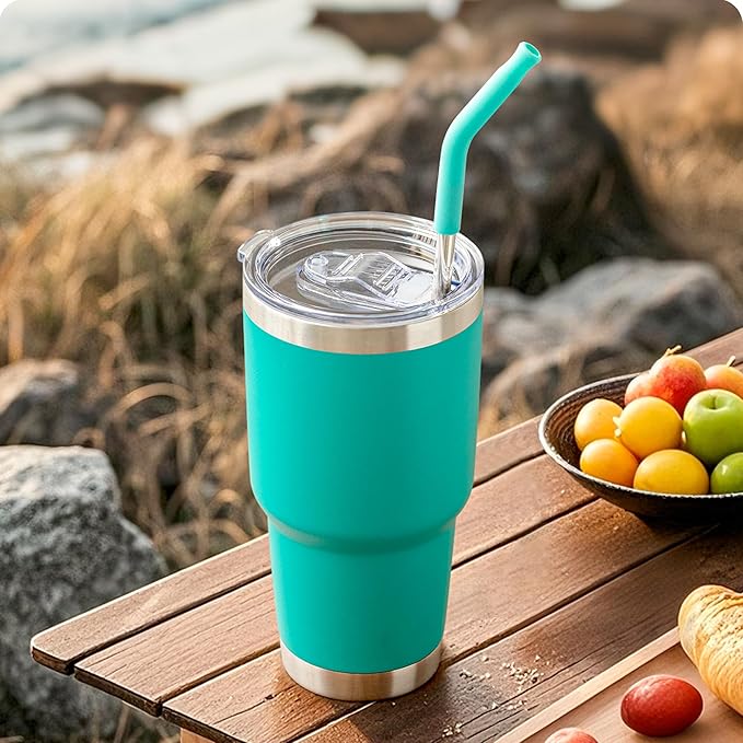 Metal Straws with Silicone Tip for 30 oz YETI Tumbler, 4 Pcs Reusable Stainless Steel Straws for 30 oz 35 oz YETI Cup(Color 4)