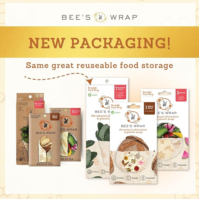 Bee's Wrap Vegan Beeswax Wraps for Food - Meadow Magic Medium 3 Pack Made in USA Reusable & Organic Food Wraps, Sandwich Wrap & Bowl Covers - Eco-Friendly Alternative to Aluminum Foil & Plastic Wrap