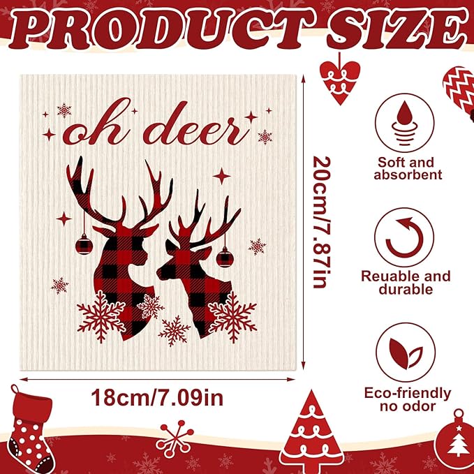 Sunnyray 24 Pcs Swedish Kitchen Dish Cloths Kitchen Towels Reusable Sponge Cleaning Cloths Wipes Absorbent Washable Dish Rags for Bathroom Cleaning(Red and Black,Bright Style)