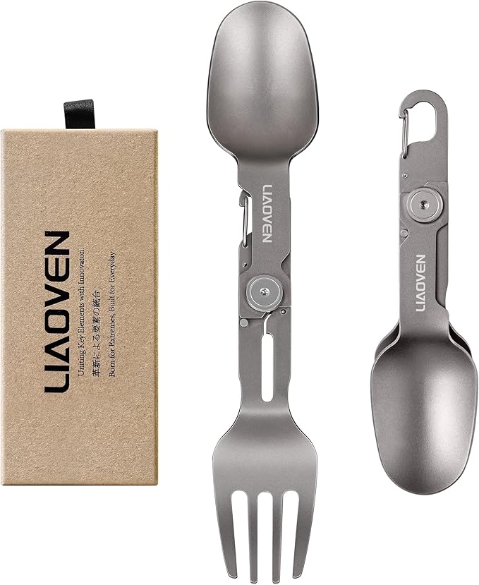 Titanium Spork 3 in 1 Folding Camping Fork and Spoon, Ultra Lightweight Camping Utensil with Locking Function, Travel Fork Spoon Combo Eco-Friendly for Outdoor/Backpacking
