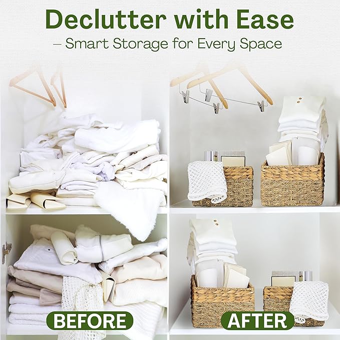 Small Wicker Baskets for Storage 2-Pack, Natural, Woven Baskets for Organizing Living Room, Pantry Baskets, Shelves, Wicker Basket Decorative - Small Size - 8x7x5.5 inches