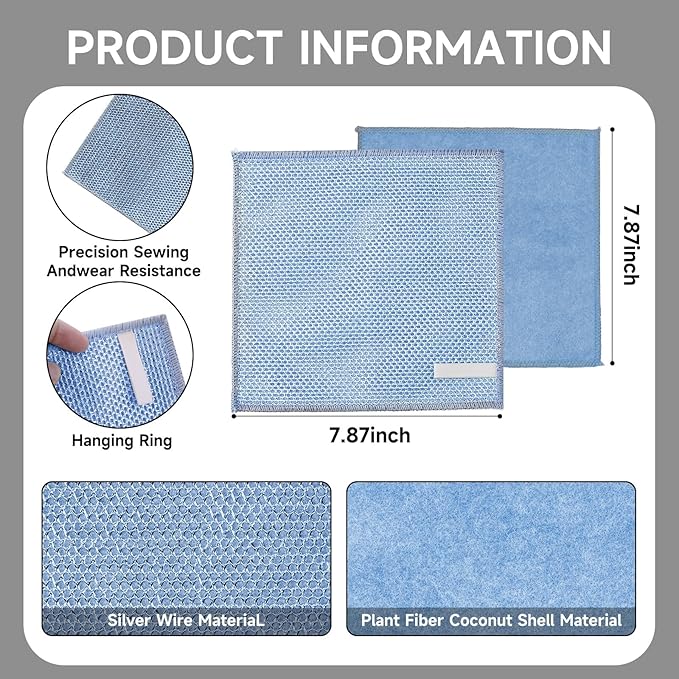 10PCS Upgrade Wire Dishwashing Rag, Non-Scratch, Wet and Dry, Double Layer, Multipurpose Wire Dishwashing Rags for Kitchen, Sinks, Cookware, Stove, Easy Rinsing, Reusable