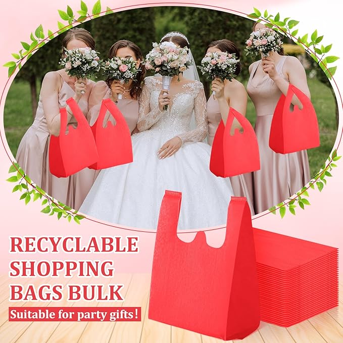 Windyun Reusable Grocery T Shirt Bags Bulk Small Non Woven Shopping Bag 10 x 18 x 5 Inch Foldable Tote with Handle Party Gift