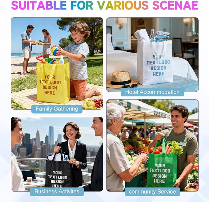 Custom Tote Bags with Your Logo, Personalized Reusable Shopping Bags for Shopping Business