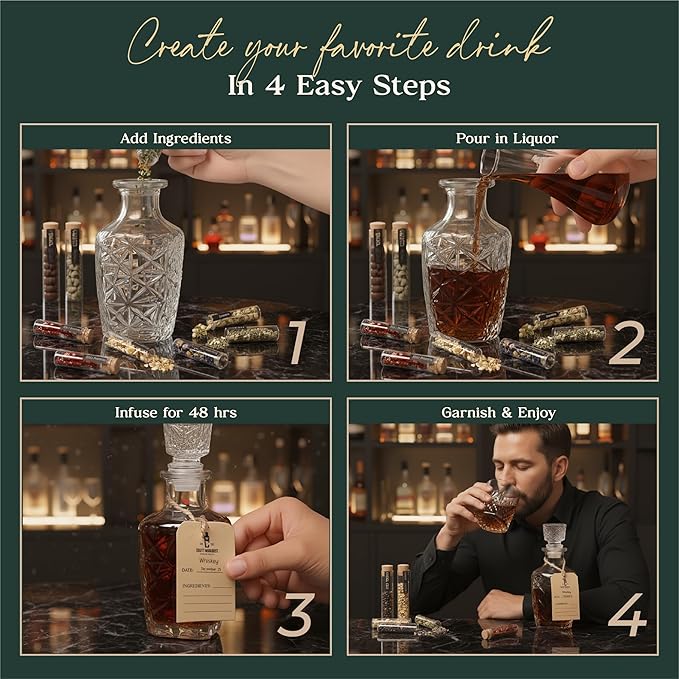 Alcohol Infusion Kit for Whiskey, Tequila, Rum, Gin & Vodka - Including Instructions Manual - Whiskey Gifts for Men - Home Bar Alcohol Gift Sets for Men