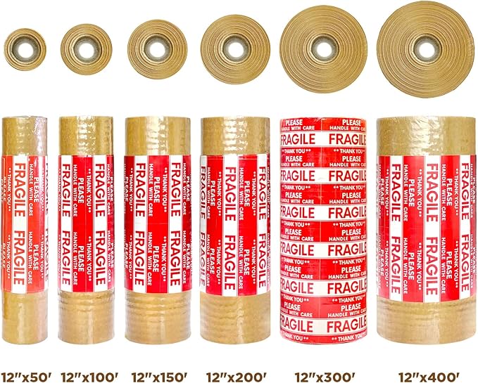 Honeycomb Packing Paper, 12"x200' Red | Perforated Honeycomb Packing Paper Recyclable Moving Supplies for Shipping & Moving | Plastic-Free Alternative to Bubble Cushion Wrap with 36 Fragile Stickers