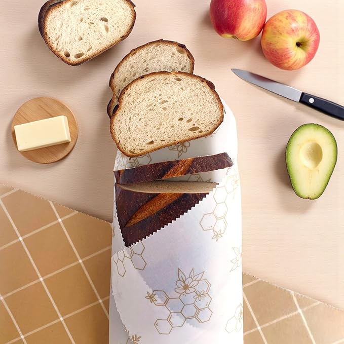 Beeswax Bread Wraps – Reusable, Eco-Friendly, Organic Cotton Wraps for Food, Sourdough, Artisan Bread, Sandwiches, Baked Goods– Plastic-Free, Biodegradable, Zero Waste, Sustainable Kitchen Storage