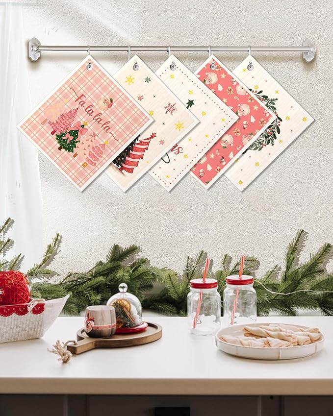 Christmas Swedish Dishcloths for Kitchen - 5 Pack Reusable Dish Cloths for Washing Dishes Absorbent Cute Winter Theme Kitchen Towels Cleaning Sponge, Pk Xmas Theme