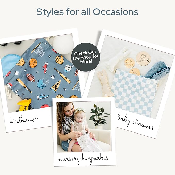 Gather & Knot Drawstring Gift Bags | 20" Large 12" Small | Premium Canvas | Reusable Fabric Wrap for Baby Shower, Birthdays, Hannukkah, Christmas | Blue Stripes