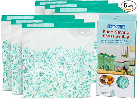 PrepSealer Keep Food Fresh Longer Food Saving Reusable Bag (6 Pieces (Large))
