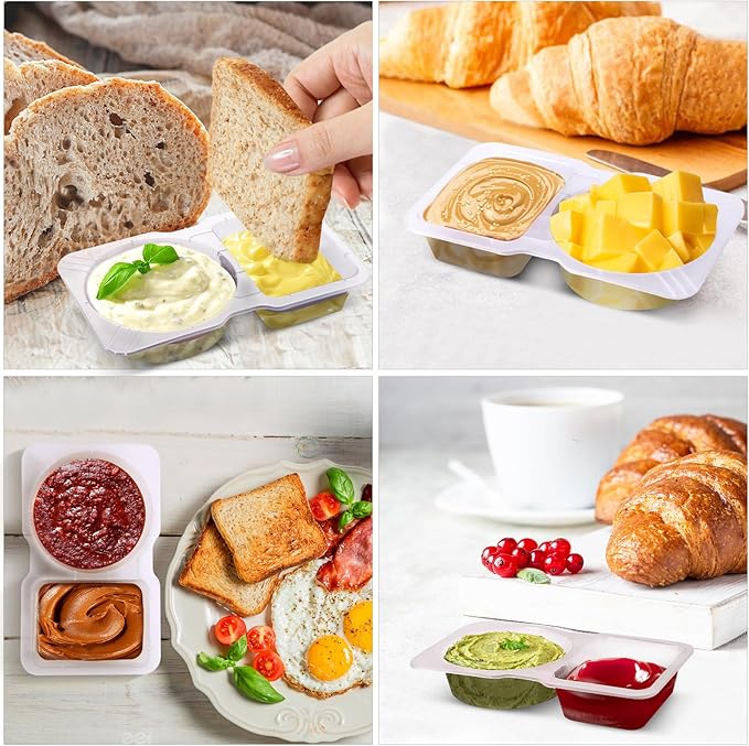 10 Sets Double Compartment Condiment Container With Lids, Reusable Snack Container for Sauces and Snacks, Disposable Snack Containers, Ideal for On-the-Go Meals and Parties (10Pack)