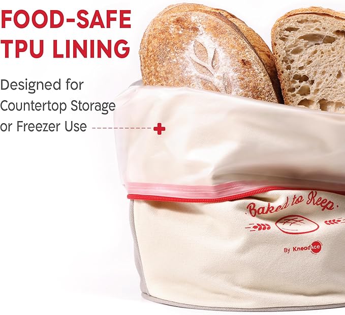 KNEADACE Bread Bags for Homemade Bread -Stylish Sourdough Bread Storage with Roll-Top Design, 100% Cotton & Food-Safe Lining, Eco-Friendly, Gift For Bakers & Home Bakers (2 Pack)