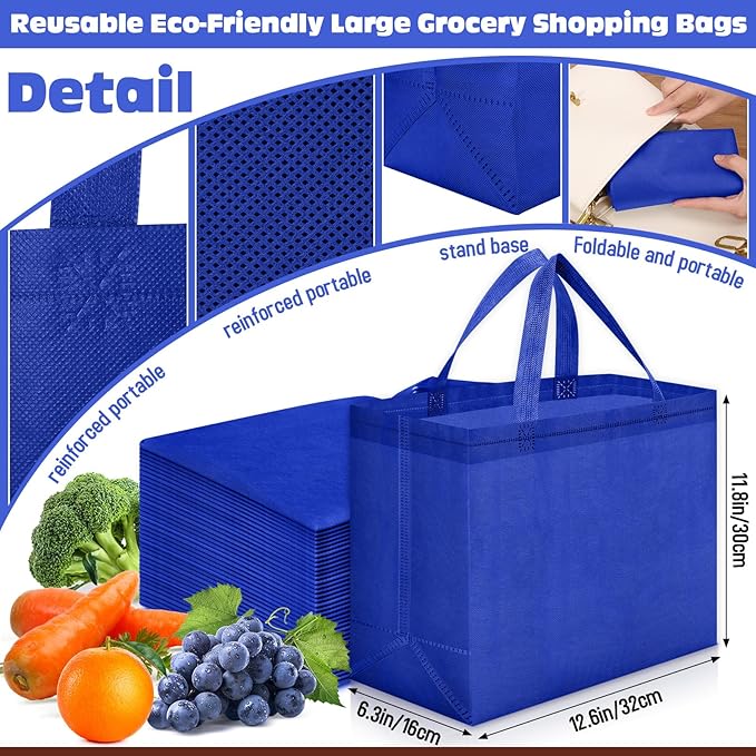 Windyun Reusable Grocery Bags Large Non Woven Shopping Bags with Handles Foldable Portable Tote Bulk, 12.6 x 11.8 x 6.3 Inch