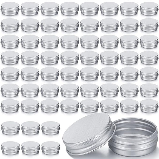 Patelai 64 Pieces Lip Balm Tin Containers Screw Top Round Tin Cans Aluminum Jar with Screw Lid, Empty Bottle Travel Cosmetic Sample Container for DIY(0.5 oz,Silver)