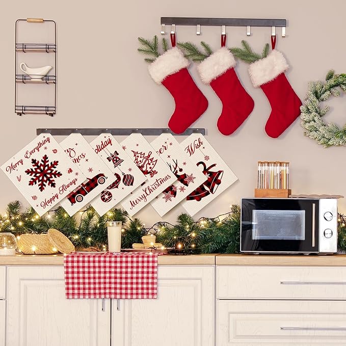 Sunnyray 24 Pcs Swedish Kitchen Dish Cloths Kitchen Towels Reusable Sponge Cleaning Cloths Wipes Absorbent Washable Dish Rags for Bathroom Cleaning(Red and Black,Bright Style)