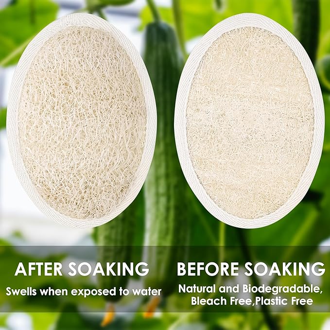 Natural Loofah Sponge Exfoliating Body Scrubber, Organic Biodegradable Eco-Friendly Bath Luffa for Shower, Gentle Deep Clean for All Skin Types, Men & Women, Thin/Thick Textures, Easy-Dry Hanging Rope
