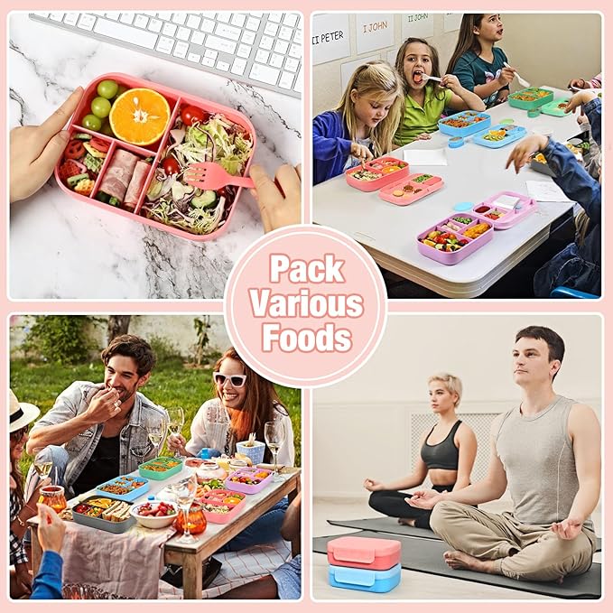 Caperci Bento Lunch Box for Adults - Stackable Leakproof 47oz Lunch Containers for Adults with Sauce Container - Idea for Office, On-the-go, Microwave/Dishwasher Safe, BPA Free (Pink)