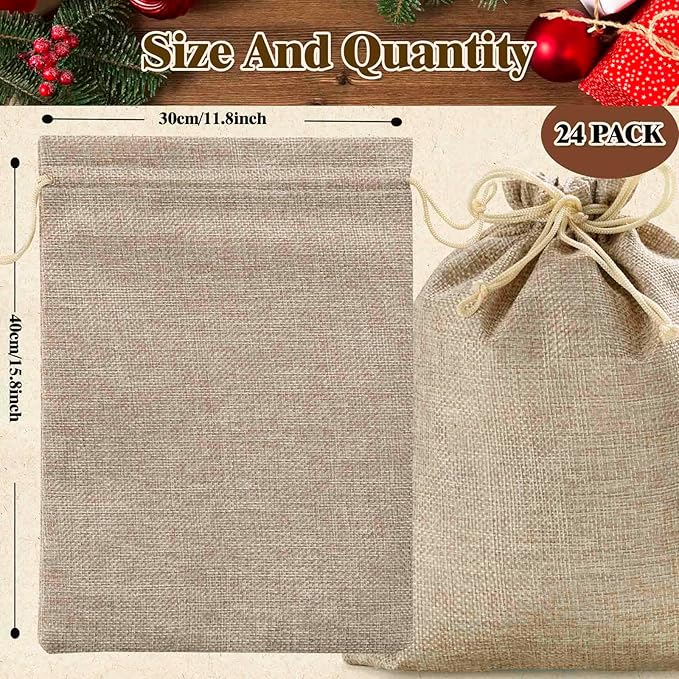 Homum 12x16 Inch 24 PCS Burlap Gift Bags with Drawstring and Gift Tags, Burlap Sack Bags for Party, Jewelry, Christmas, DIY Craft