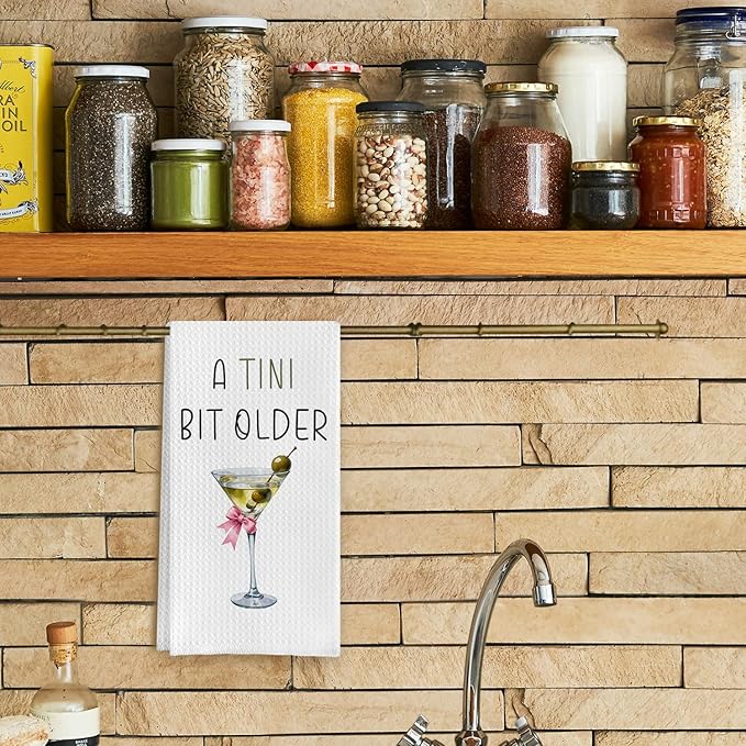Martini Gifts Kitchen Towels, a Tini Bit Older Dirty Martini Dish Tea Towels, Gifts for Martini Lovers Decorative Birthday Towels, Bar Towels for Bartender, Bar Cart Decor Hand Towels 16x24 Inch
