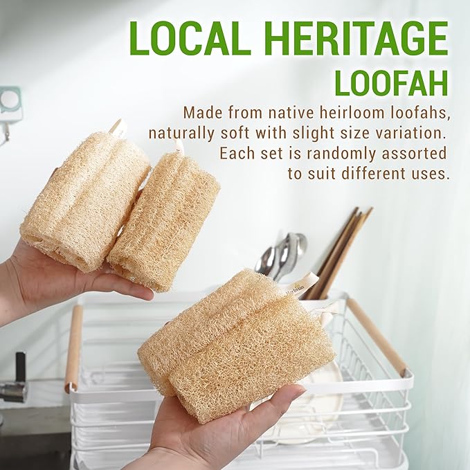 Natural Vietnamese Loofah Sponge, 100% Plant-Based Luffa Exfoliating Body Scrubber for Shower, Multi-Functional for Kitchen, Ideal for Men & Women, Spa & for Pet (6pcs/Pack)