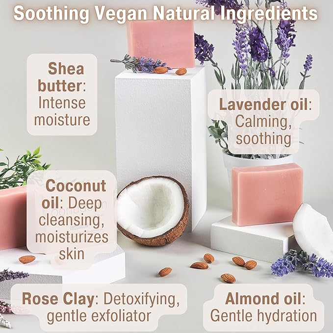 Natural Lavender Soap (4-Pack) | Crafted with Pure Essential Oils | Calm & Moisturizing Natural Vegan Soap for Body, Face & Hands | Chemical Free | Handmade in the USA
