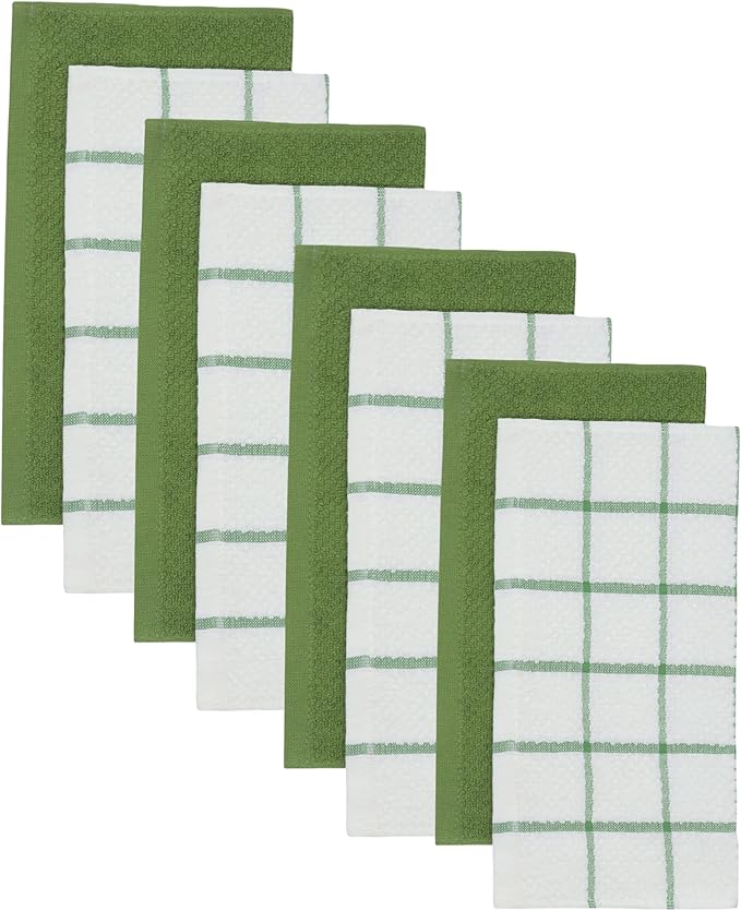 Cleaning Rags Cleaning Cloths for Cleaning House, Cotton Dish Cloths Dish Rags for Washing Dishes, Set of 8, Light and Soft Terry Kitchen Washcloths Kitchen Rags,12 Inch x 12 Inch (Green Set