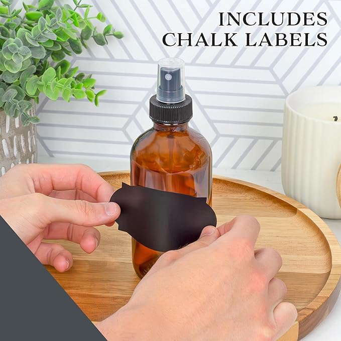 Cornucopia Brands 8-Ounce Amber Glass Fine Mist Spray Bottles (Pack of 4) Boston Round w/Atomizer Spritzers for Aromatherapy Perfume, Cologne, DIY & More