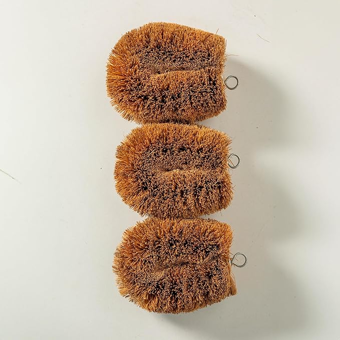 Pack of 3 Tawashi 100% Natural Coconut Coir Fiber Brush, Vegetable Scrub Brush,Ideal for Fruit Scrub, Kitchen Cleaning Needs, Kamenoko Japanese Design