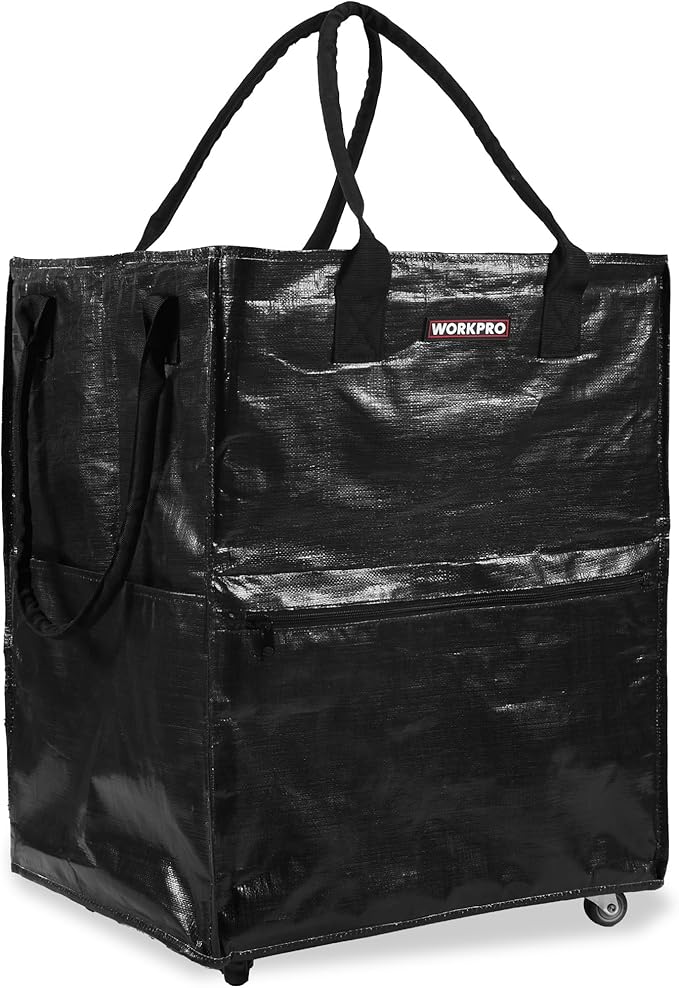 WORKPRO Large Reusable Grocery Bag on Wheels, Heavy Duty Rolling Shopping Tote with Handle, Folding Trolley on 5 Caster Wheels for Groceries, Laundry, Camping, Moving