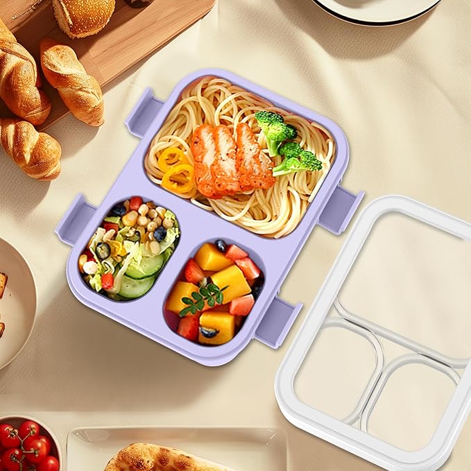 2 Pack Bento Lunch Box, Bento Box for Adults,29oz with 3 Compartments lunch box, for Trvael (Blue & Purple)