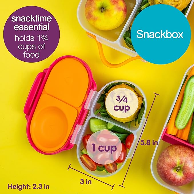 b.box Mini Lunch + Snack Containers (Strawberry Shake): 2-Pack Set Includes Lunch Box (4 1/4 Cup Capacity) & Snack Box (1 3/4 Cup Capacity). Easy Open Bento Containers, School Supplies