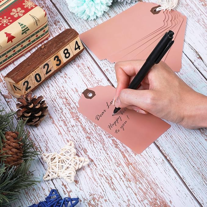 Outus 60 Pcs 4 3/4-in x 2 3/8-in Blank Large Paper Gift Tags with String and Reinforced Eyelet Wire Writable Price Tags Shipping Labels Inventory Labels(Morandi Color)