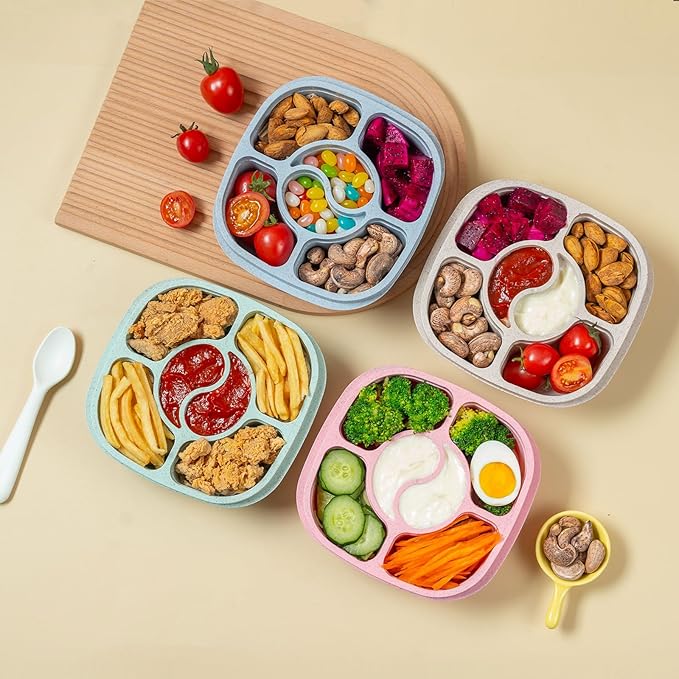 4 Pack Snack Containers, 6 Compartments Bento Snack Boxes, Reusable Meal Prep Lunch Containers BPA-Free, Divided Food Storage Containers for Work Travel