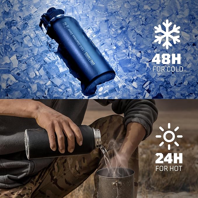 ONETIGRIS 32 oz Insulated Water Bottle with Straw - Tactical Stainless Steel Water Jug, Leakproof Thermos Wide Mouth Sport bottle with 3 Lids and Sleeve for Travel, Gym, Camping, Hiking