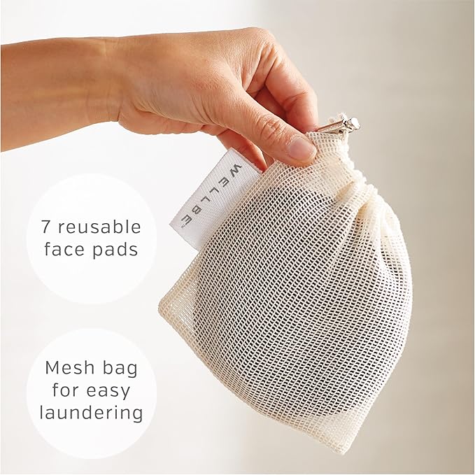 Wellbe Reusable Face Pads 7 Pc, Washable Charcoal Cotton Rounds, Grey