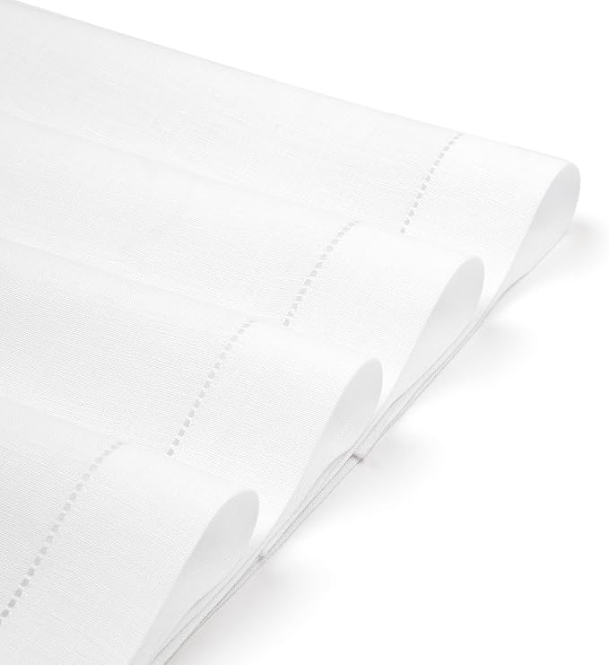 D'Moksha Homes White Linen Placemats Set of 6 - Classic Hemstitch Placemats 14 x 19 Inch - 100% Pure Linen Table Mats for Winter, Christmas, Holiday - Handcrafted and Machine Washable