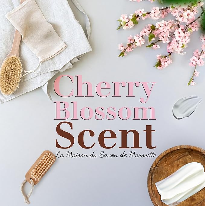 Hand & Body Soap Bars Trio - Cherry Blossom Moisturizing French Soap with Organic Shea Butter - Rich Creamy Lather - 97% Natural Ingredients - Solid Bath Cleanser Made in Provence - 3x4.4 oz