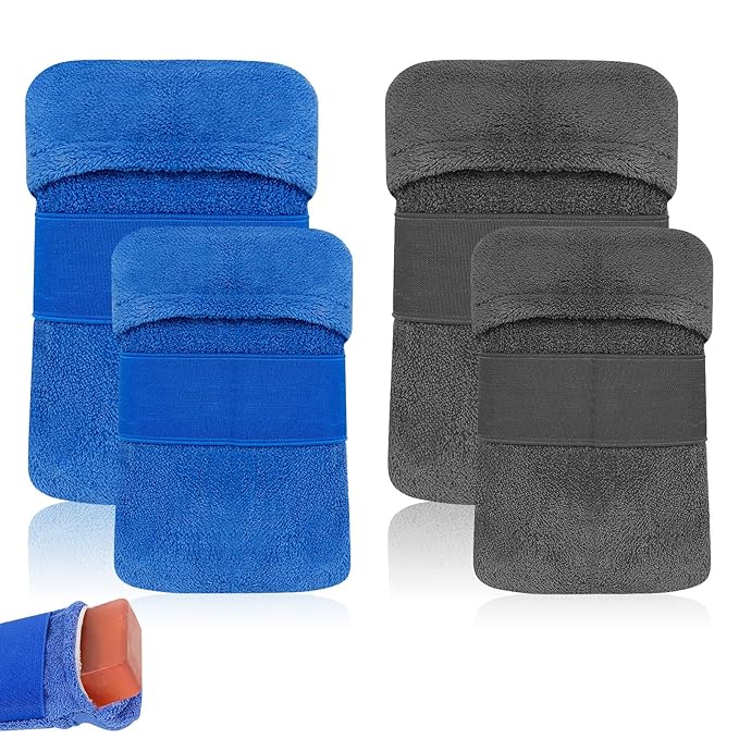 4 PCS Cotton Soap Bag, Foaming and Drying The Soap, Shower Bar Soap Pouch Scrubber for Men and Women (Blue & Grey)