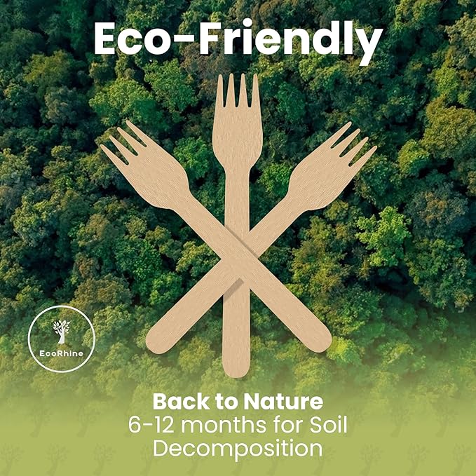 Disposable Wooden Cutlery Set - 300 PCS Wooden Compostable Forks Utensil Set - Disposable Cutlery Set for Outdoor, Party, Camping & More