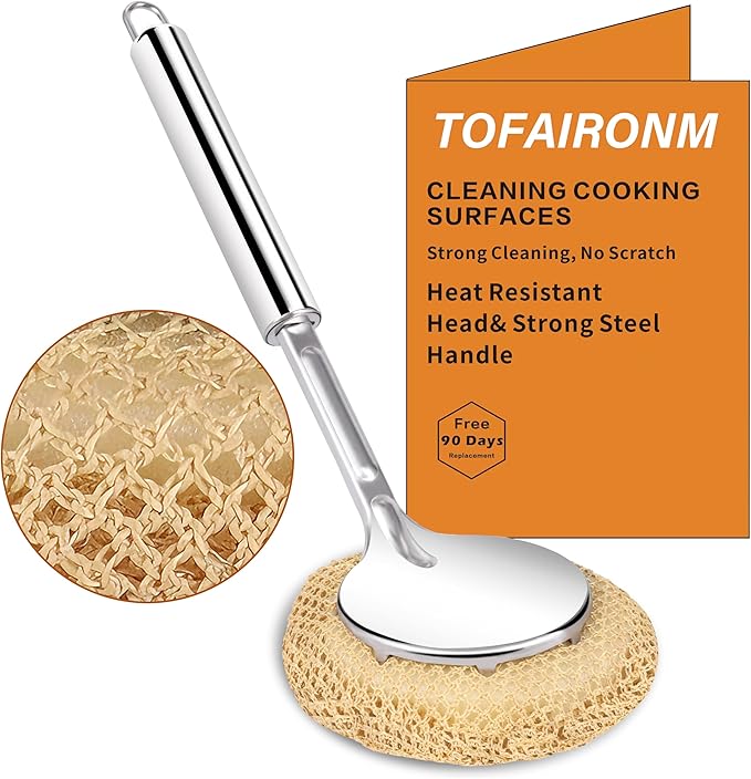 Kitchen Scrub Brush with Handle, Non-Scratch Cleaning Brush for Wok, Cast Iron, Pans, Oven Racks, Air Fryer
