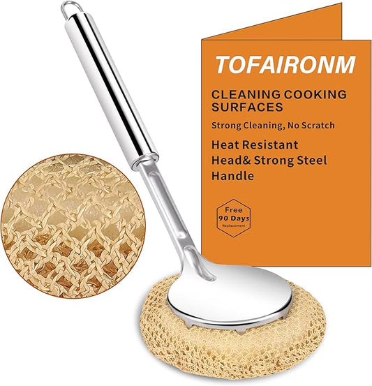 Kitchen Scrub Brush with Handle, Non-Scratch Cleaning Brush for Wok, Cast Iron, Pans, Oven Racks, Air Fryer