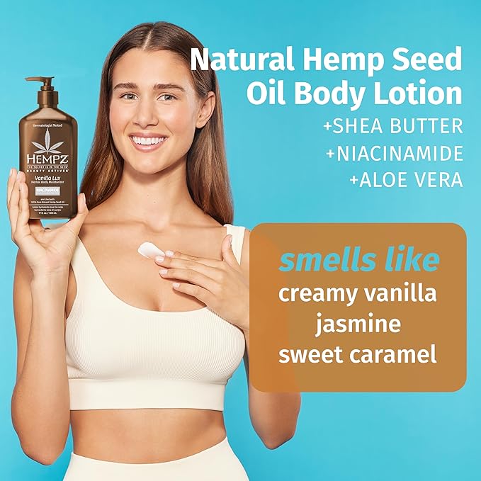 Hempz Vanilla Lux Herbal Body Moisturizer 17 oz. with Niacinamide, NEW LOOK